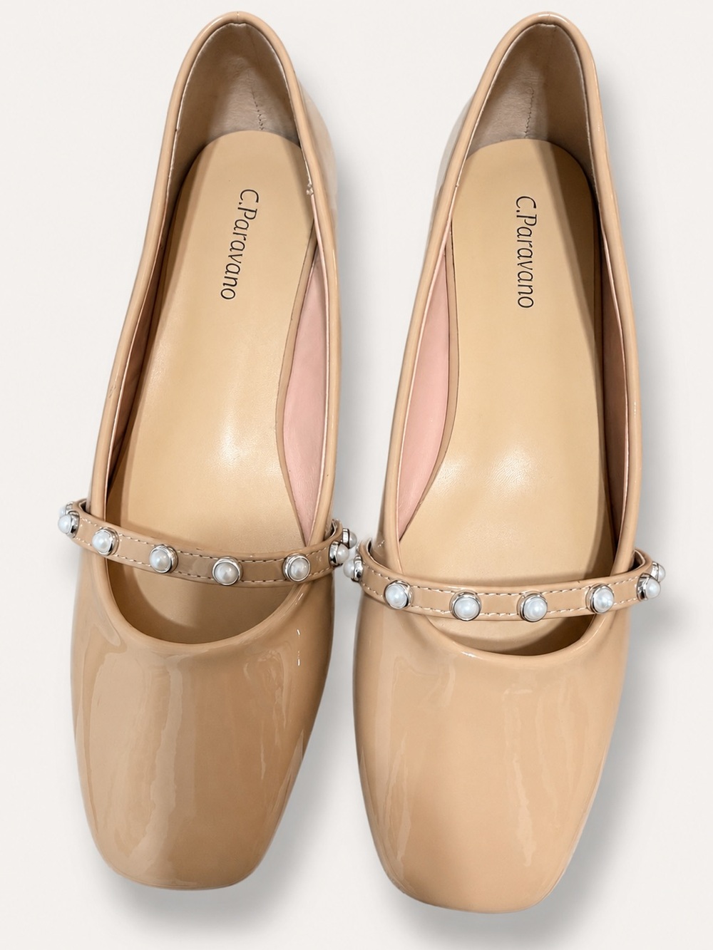 C.Paravano Nude Patent Pearl-Strap Mary Jane Flats - Picture 6 of 7